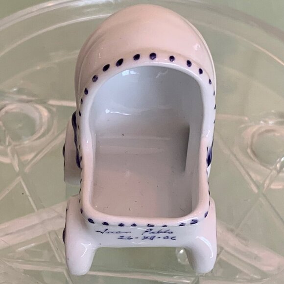 Vintage Baby Buggy Ceramic Planter Stroller Pram Hand Painted Newborn Boy Gift - Picture 10 of 13